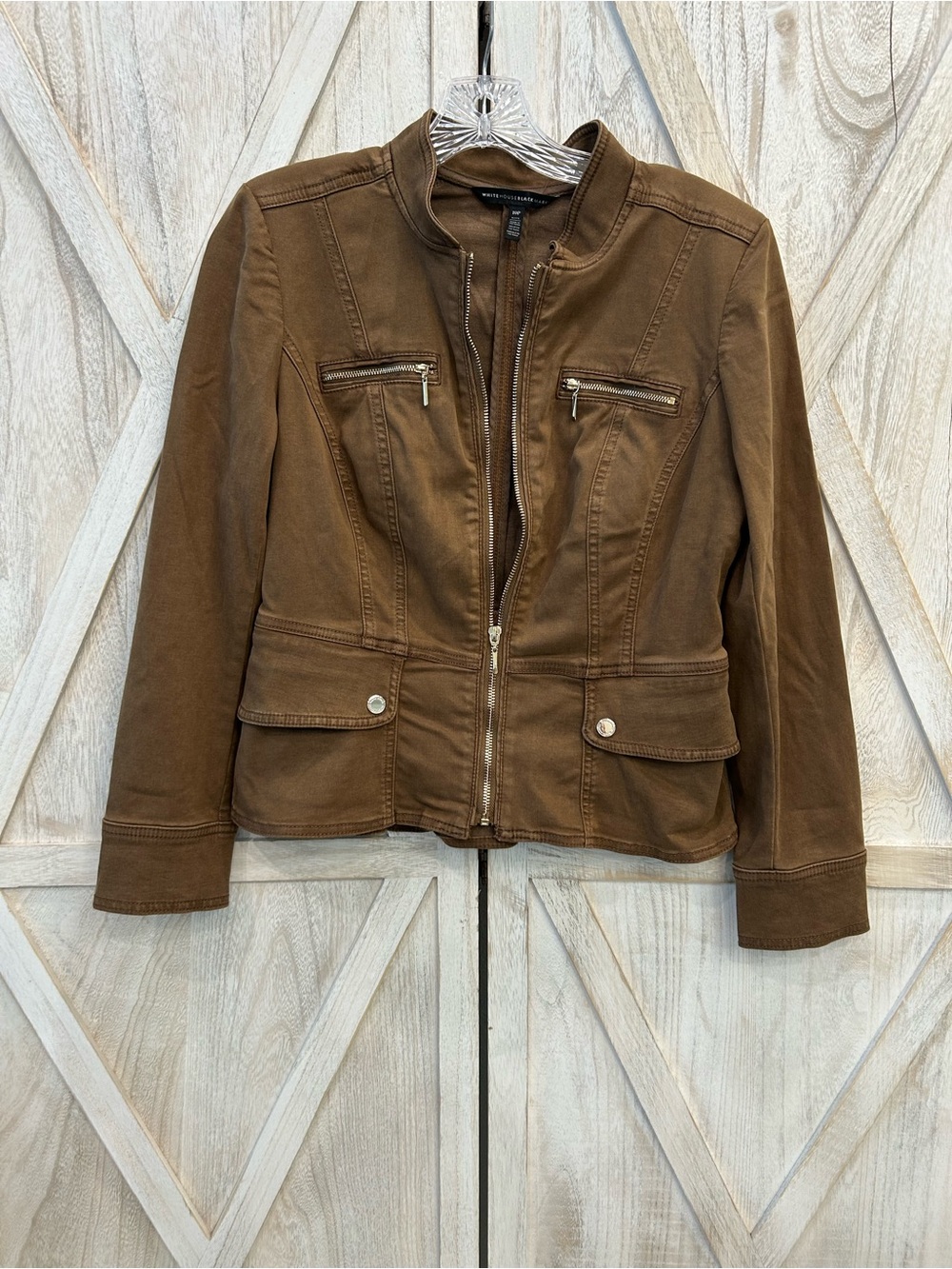White House Black Market Brown Utility Zip Jacket